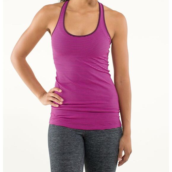 Lululemon Cool Racerback Hyper Stripe Raspberry Glo Light / Plum Size 4 - Picture 2 of 7